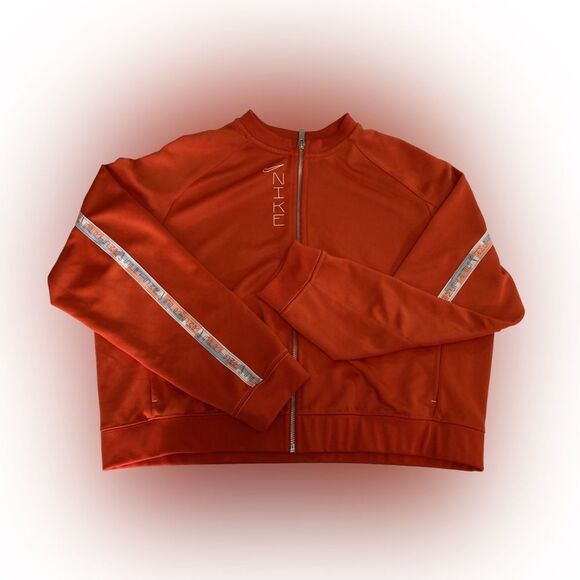 Nike Jacket Women’s XL Orange Full Zip Cropped Swoosh Spell Out Athleisure - Picture 1 of 12